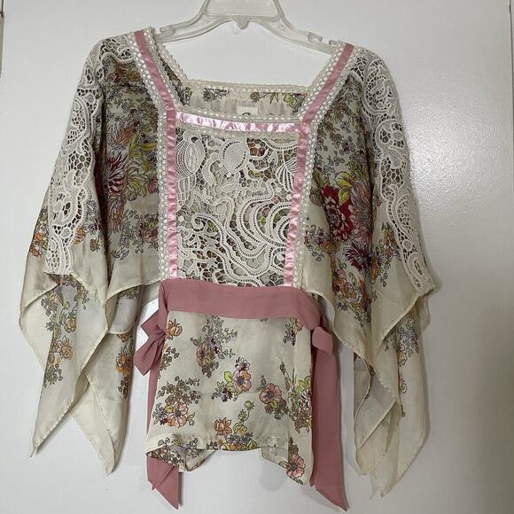 Anthropologie TINY Begonia floral kimono Ribbon wrap blouse top Small - Picture 10 of 10